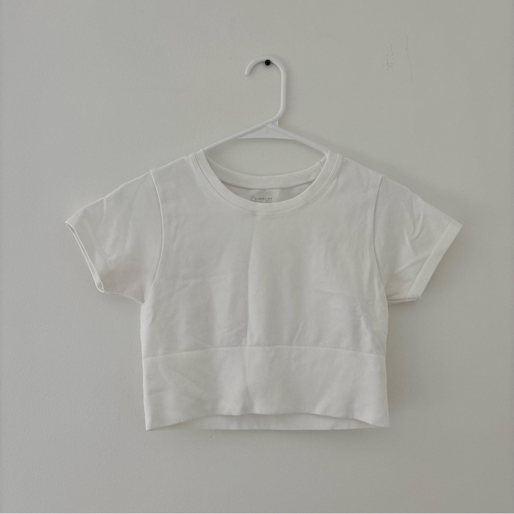 OFFLINE By Aerie White Sidewalk Seamless Cropped T-Shirt